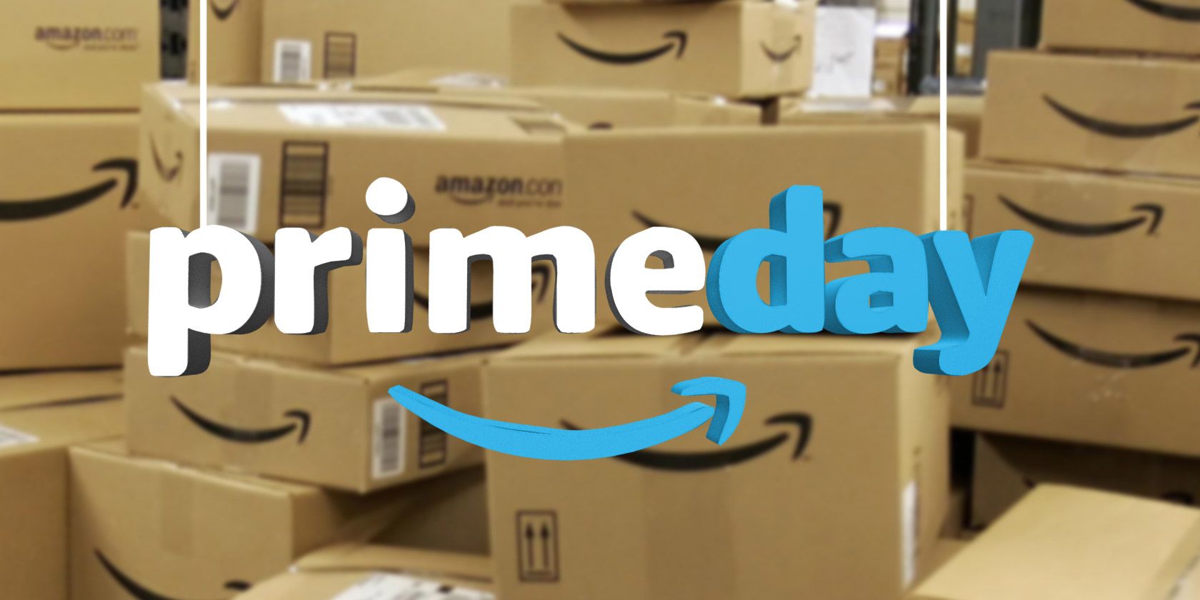 Stack of Amazon boxes with the Prime Day logo in front