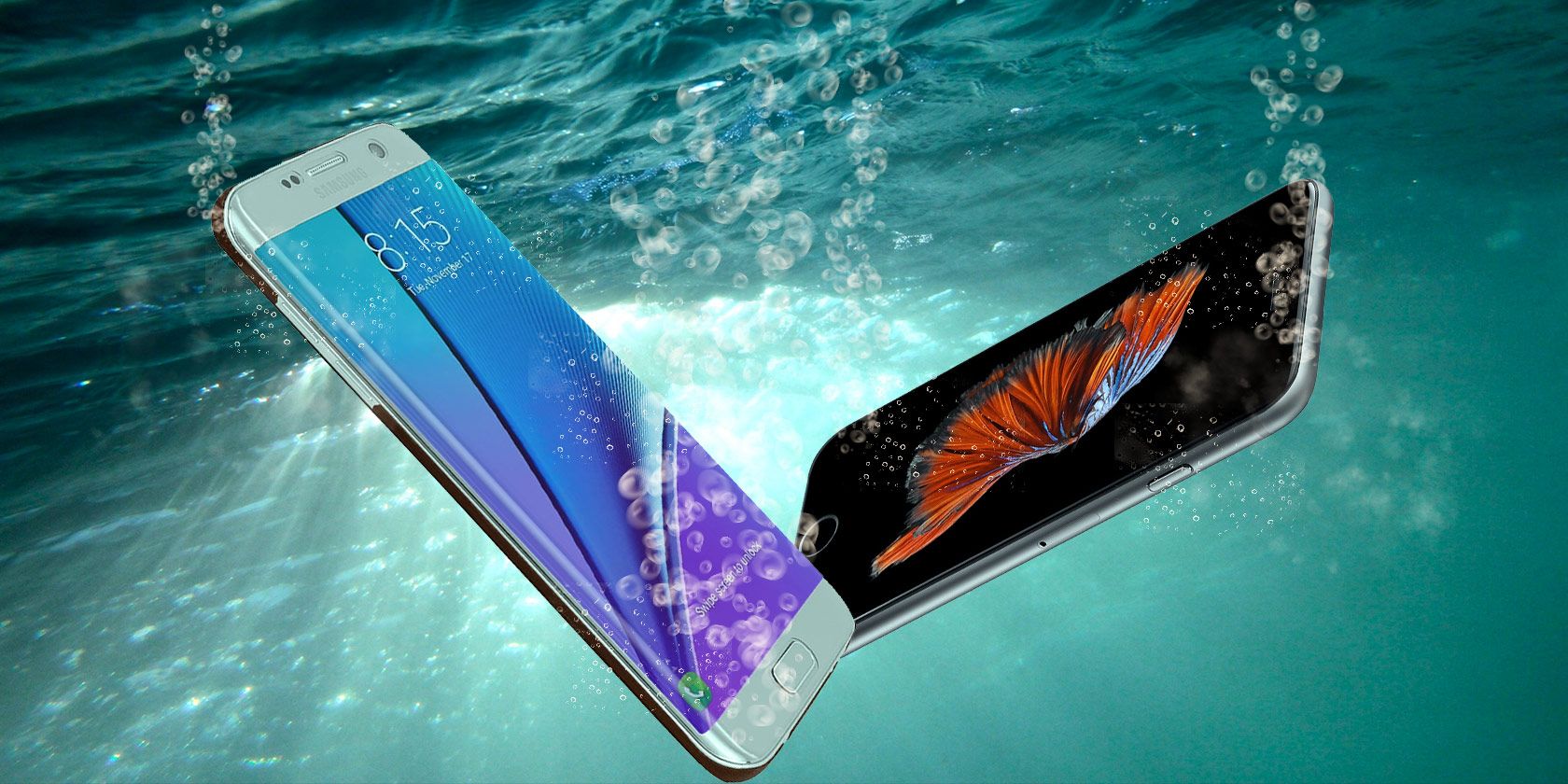 Two phones submerged underwater