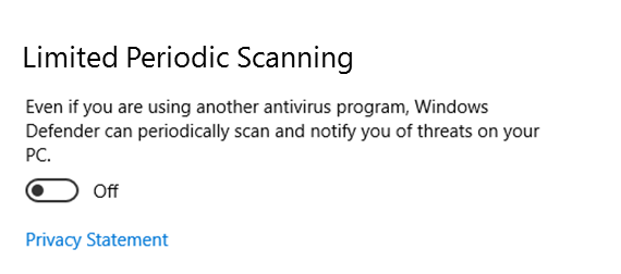 Limited Period Scanning Windows 10 AU Windows Defender