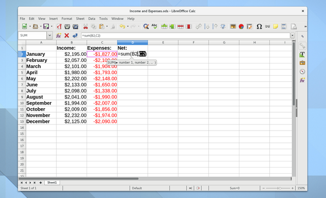 Linux Budge Apps LibreOffice Calc Screenshot