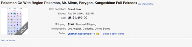 Sell Pokemon Go on Ebay