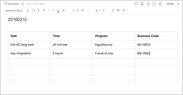 Time Log Evernote Template