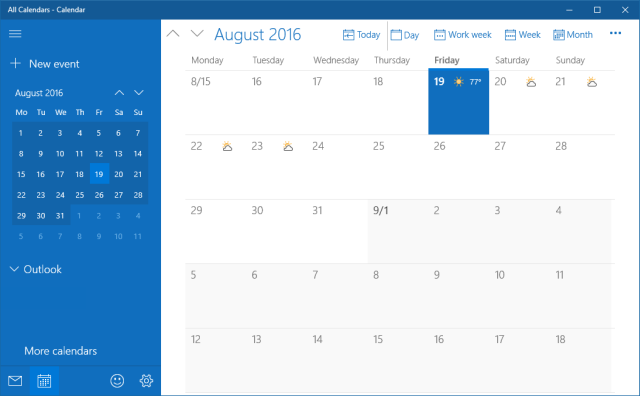 Windows 10 Calendar App