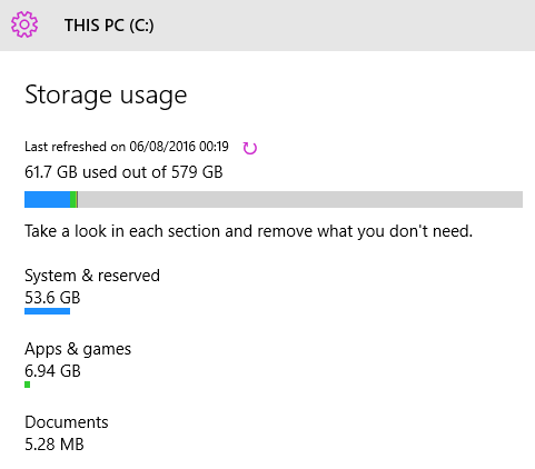 how much storage space does windows 10 take