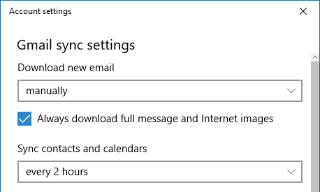 Windows Calendar Sync Settings