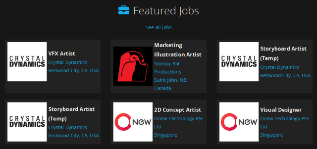 ArtStation Website Job Listings Screenshot