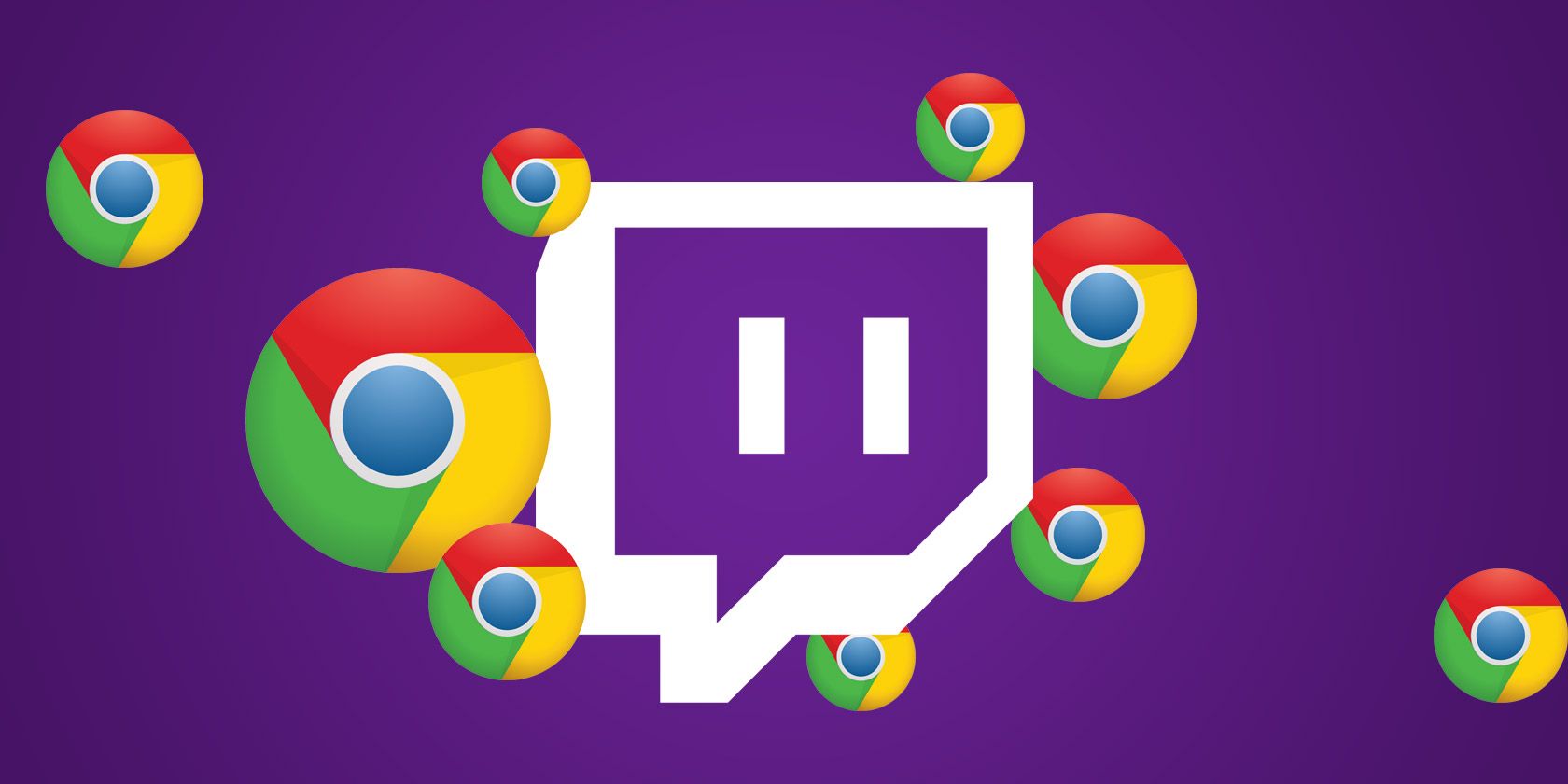 Twitch logo surrounded by Google Chrome logos