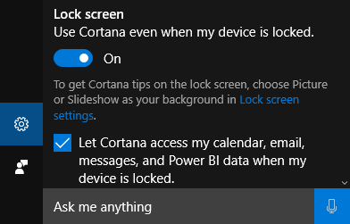 cortana lock screen