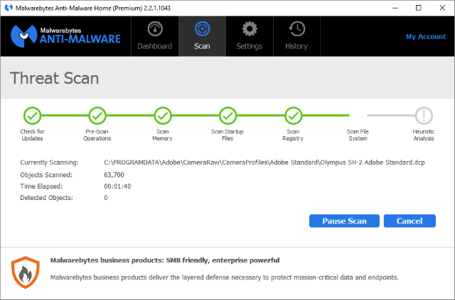 MalwareBytes Threat Scan Screenshot