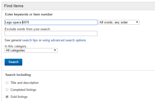 Cheque as listas de brinquedos no eBay