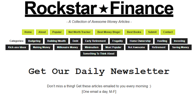 Rockstar Finance Newsletter Signup Screenshot