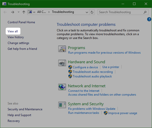 view-all-windows-10-troubleshooter