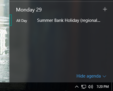 windows 10 calendar agenda taskbar