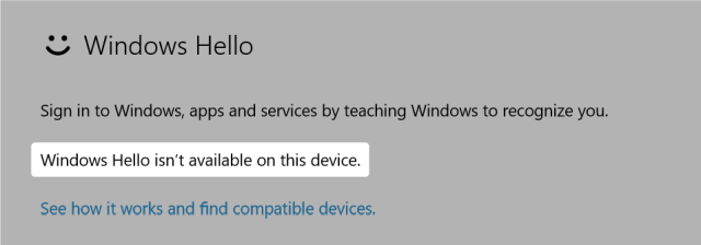 windows hello incompatible