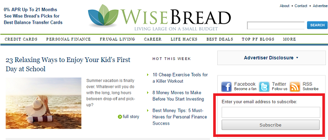 WiseBread Finance Website Screenshot