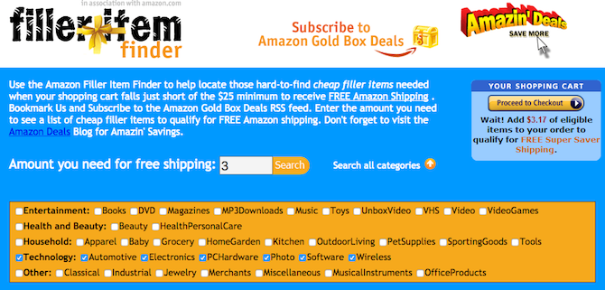 Amazon Sites and Tools -- Filler Item Finder