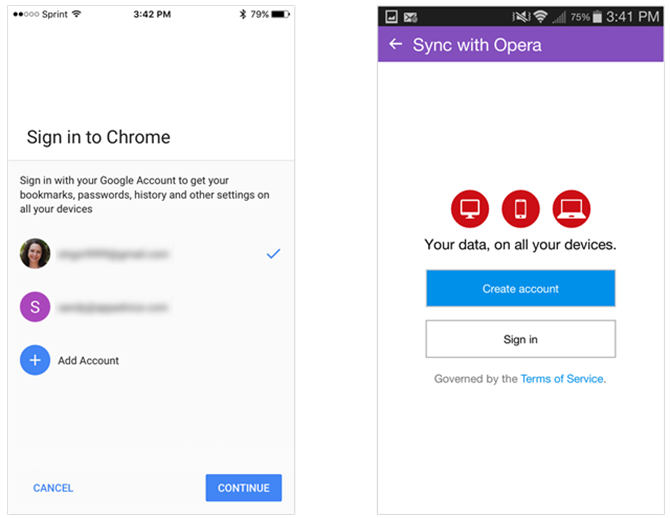Syncing on Chrome iOS and Opera Android