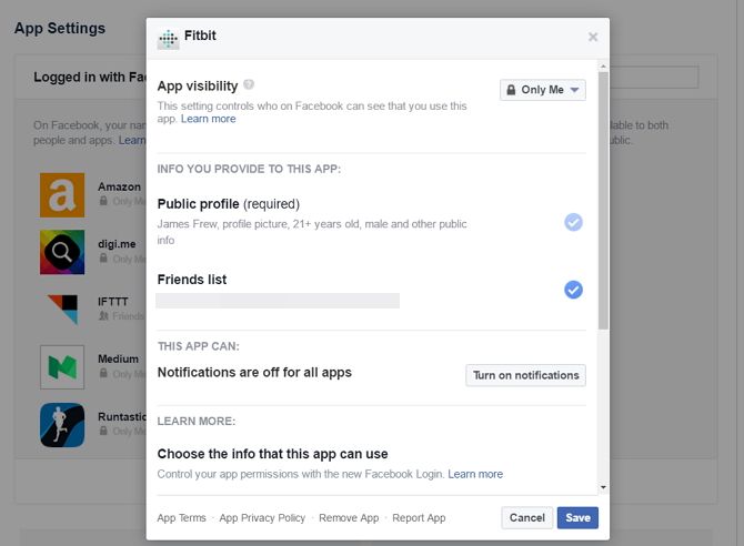 Facebook Connected Apps Screenshot