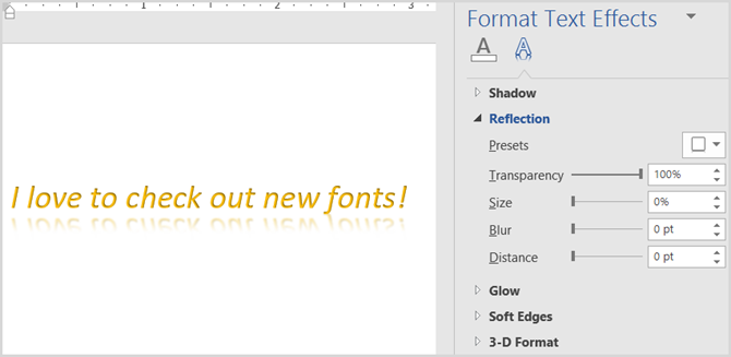 Font Reflections Word