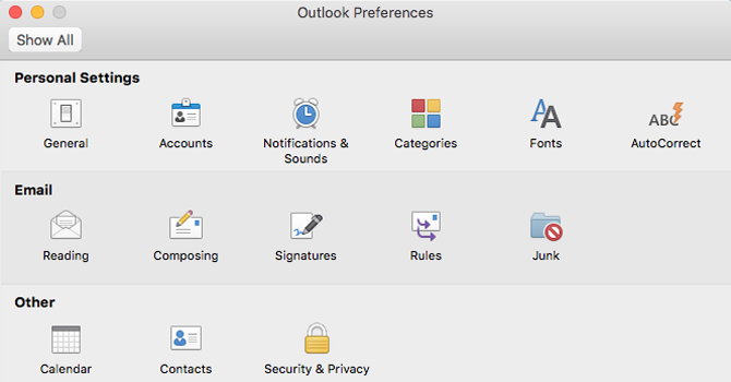 Outlook Mac Preferences