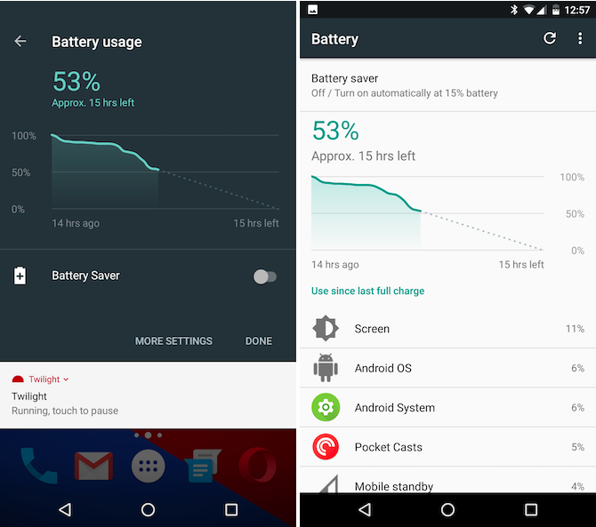Android Nougat Battery Life Indicator and Screen