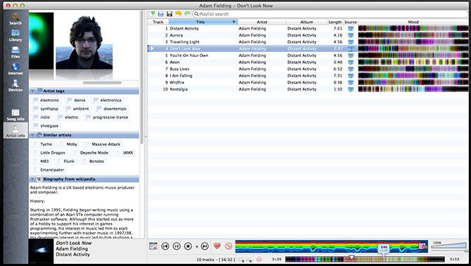 Clementine music player interface on macOS