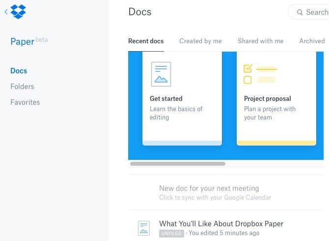 Dropbox Paper Docs Interface