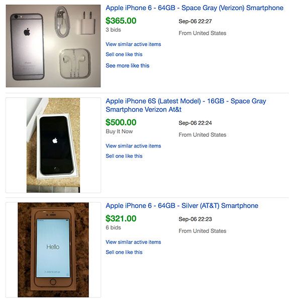 iPhones Sold on eBay Prices