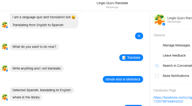 Facebook Messenger Bot -- Lingio