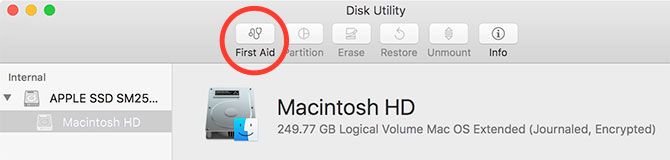 First Aid Action in Disk Utility Mac