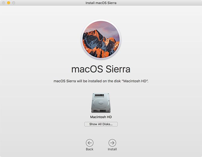 Installation Prompt of MacOS Sierra