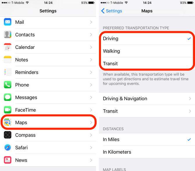 iOS 10 Feature Preferred Mode of Transportation