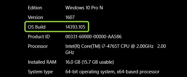 Windows 10 Operating System Build Number