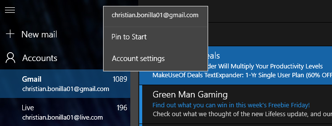 Windows 10 Mail Pin to Start Menu