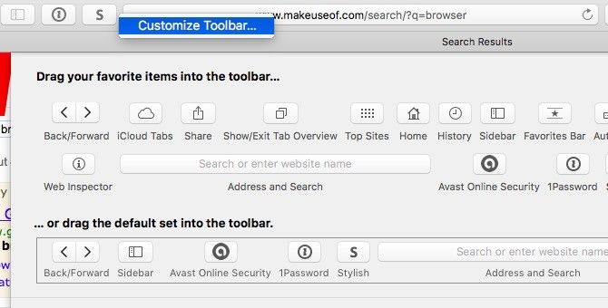 Safari Customize Toolbar