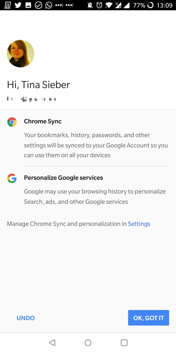 Android Google Chrome Account Login