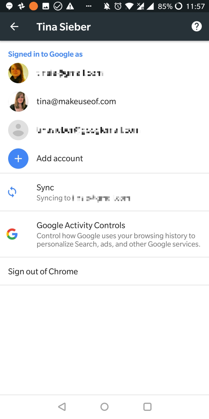 Android Google Chrome Sync Accounts