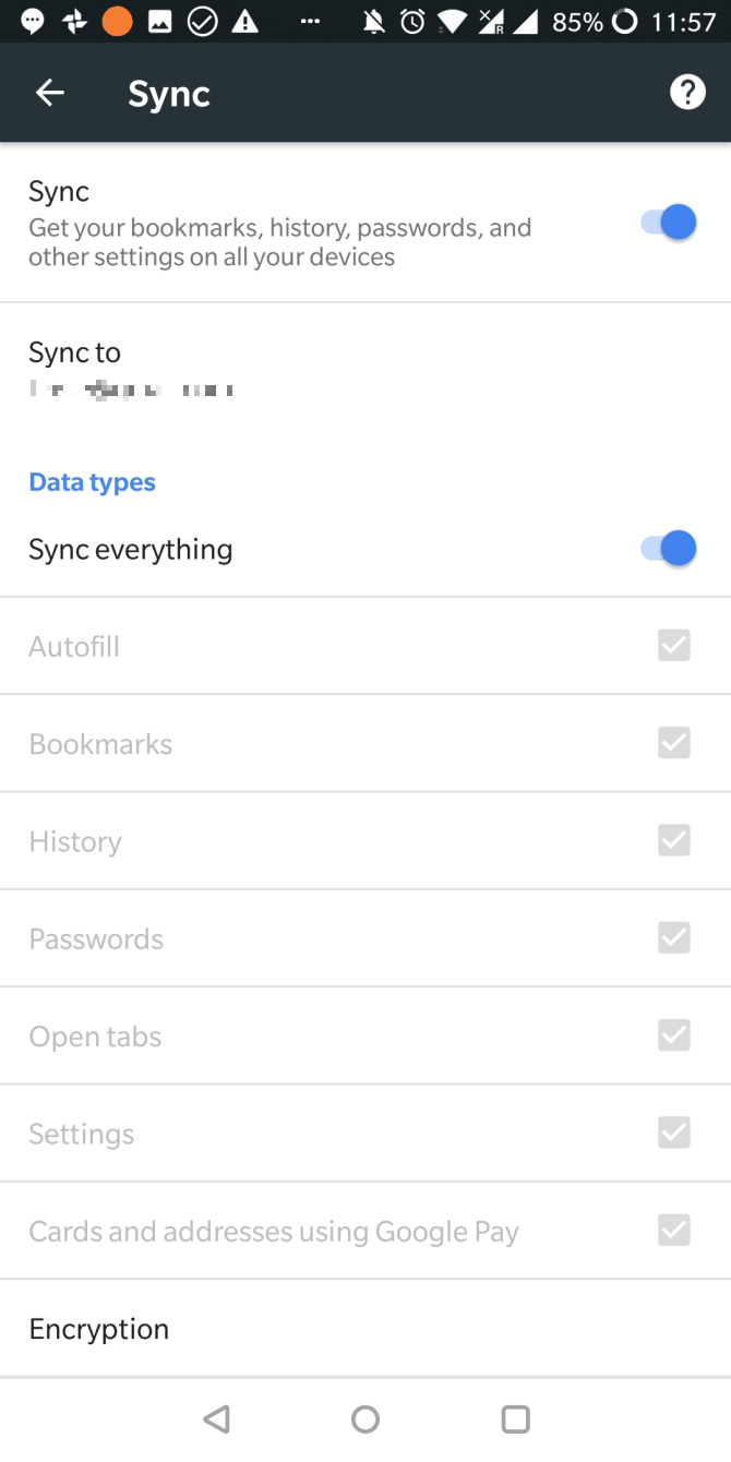Android Google Chrome同期設定