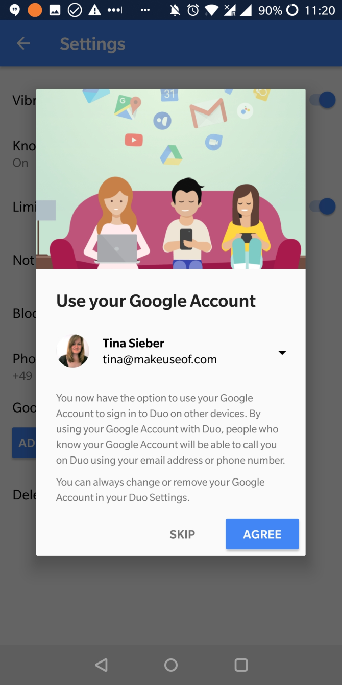GoogleアカウントをDuoに追加する