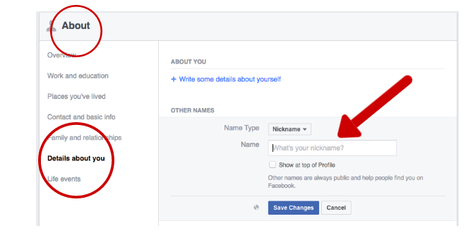 Facebook Tricks and Features -- Nickname