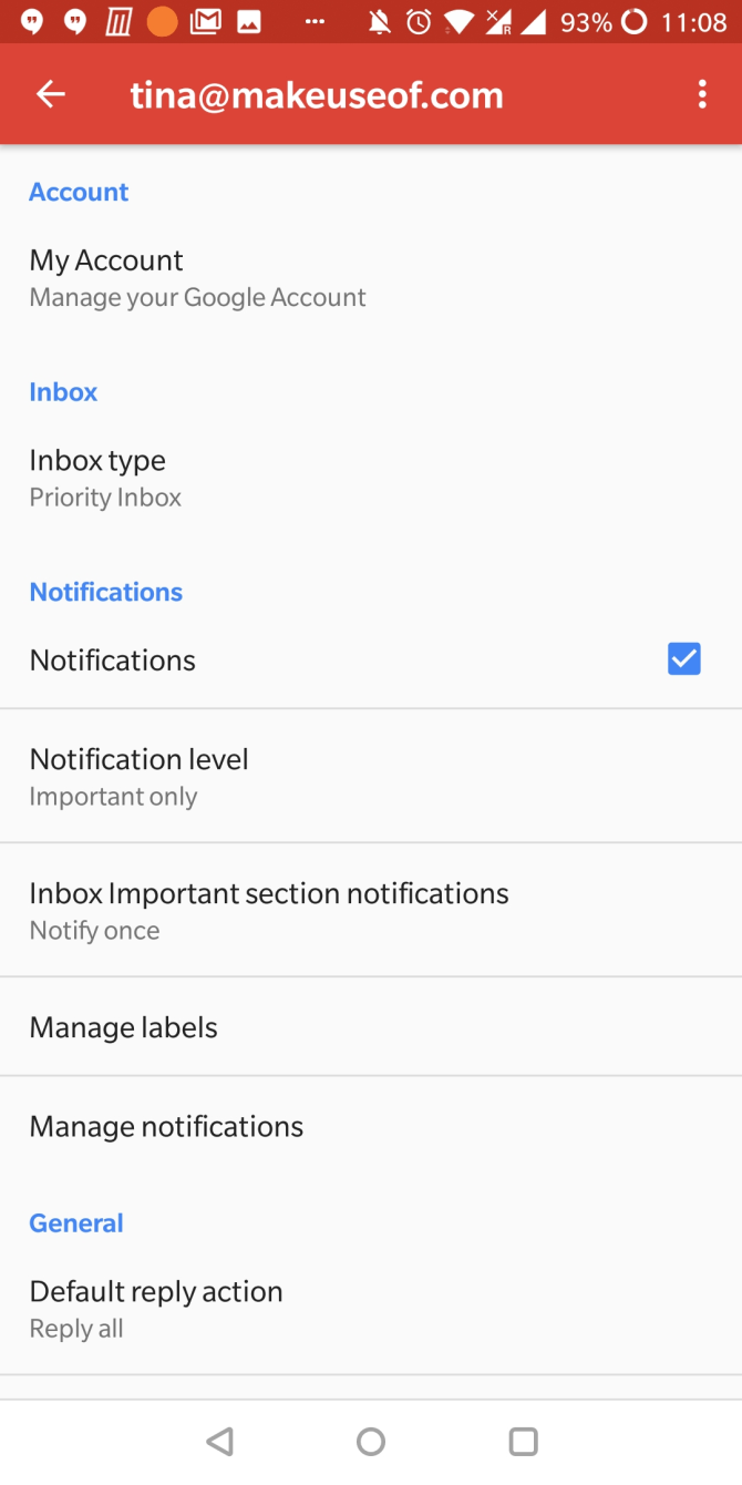 Gmailのユーザーアカウント設定を変更する Android