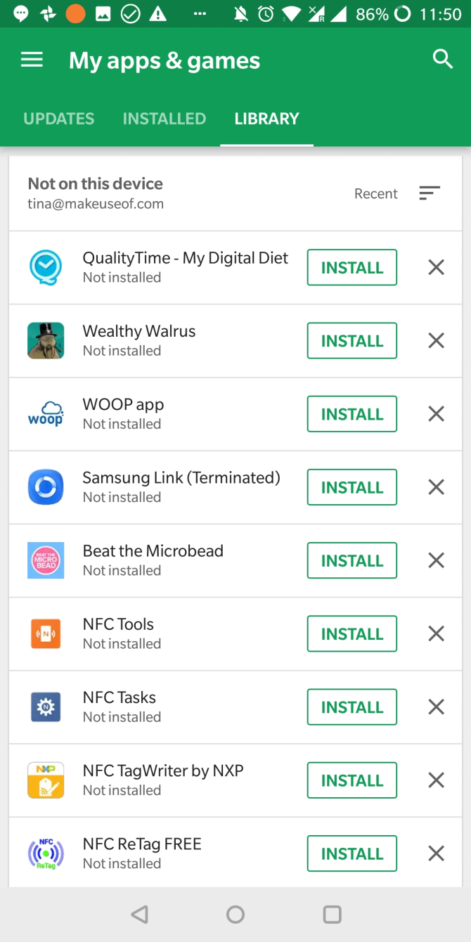 Google Play Store My apps games Library