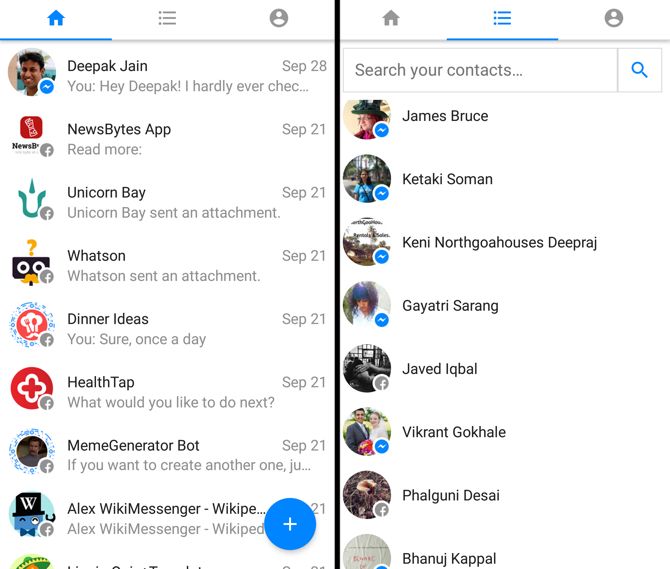 Facebook Messenger Lite Recent Contacts