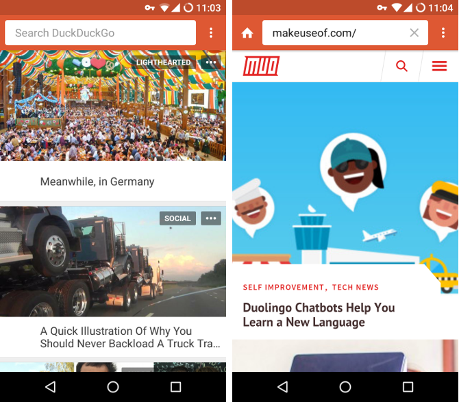 Search Alternatives Android -- DuckDuckGo