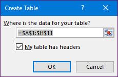 Excel Create Table