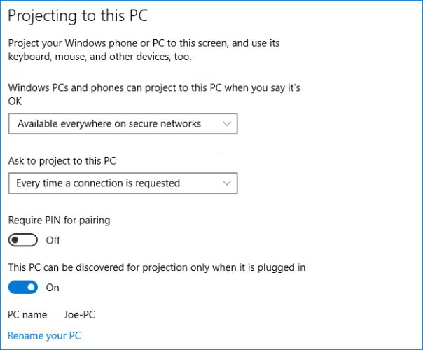 Windows 10 Project to This PC