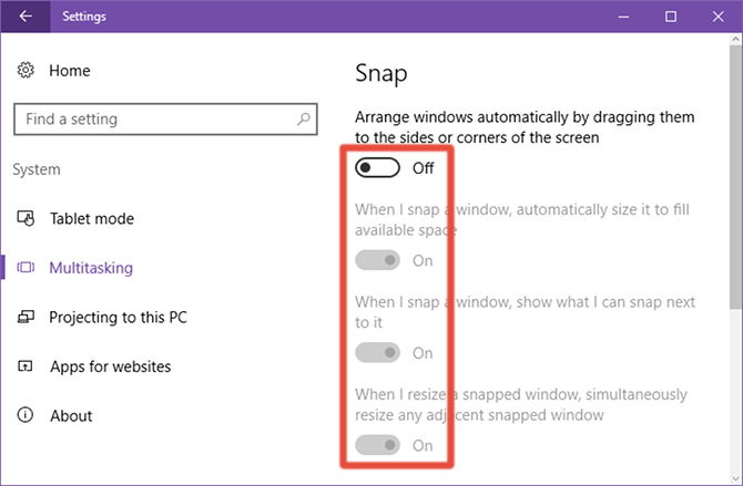 windows 10 snap assist disable not working