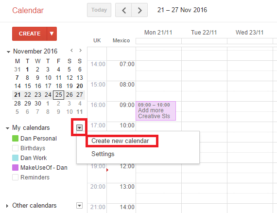 google calendar create