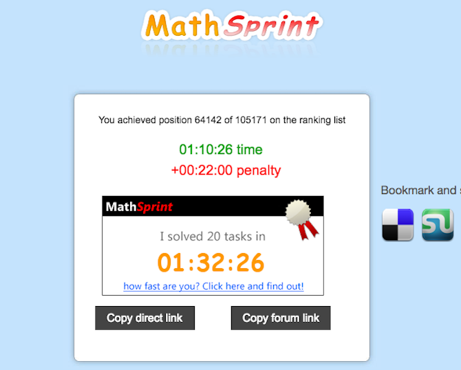 Online Tests -- MathRun Sprint
