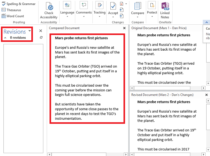 microsoft word compare docs final